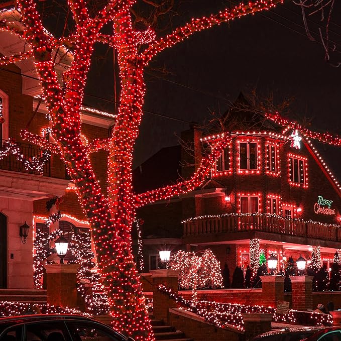 2 Pack Christmas Lights Outdoor, Total 200FT 600LED Christmas String Lights with 8 Modes Waterproof, Green Wire Twinkle Tree Lights for Indoor Room Patio Yard Xmas Party Decorations, Red