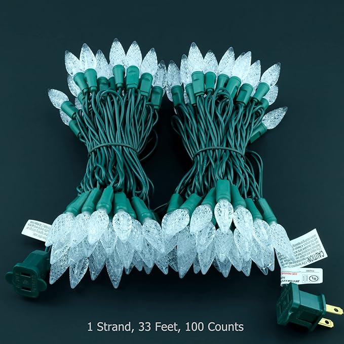 YULETIME Warm White C6 Strawberry LED Christmas Lights, 33 ft 100 Count 4" Spacing One-Piece High Waterproof UL Certified String Light (Warm White)