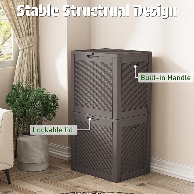 KAMABOKO 31 Gallon Resin Deck Box 2 Pack Outdoor & Indoor Waterproof Storage Box for Garden Tools, Package Delivery, Pool Supplies, Patio Cushions, Grey(Set of 2)