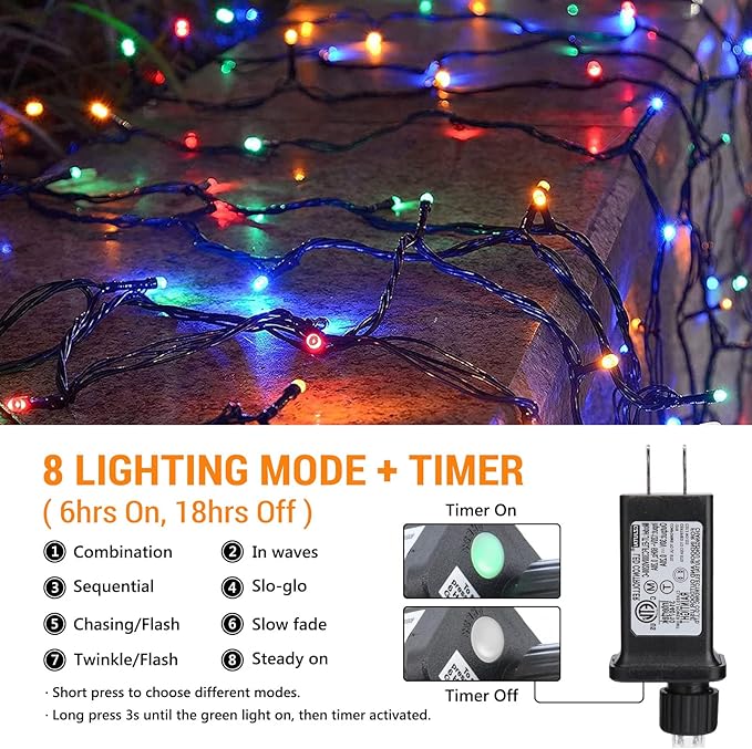 Toodour Christmas Lights Outdoor, 213ft 600 LED String Lights, Timer, Waterproof 8 Modes Outdoor Christmas String Light - Twinkle Light for Tree Home Garden Yard Wedding Party Xmas Decor(Multicolor)