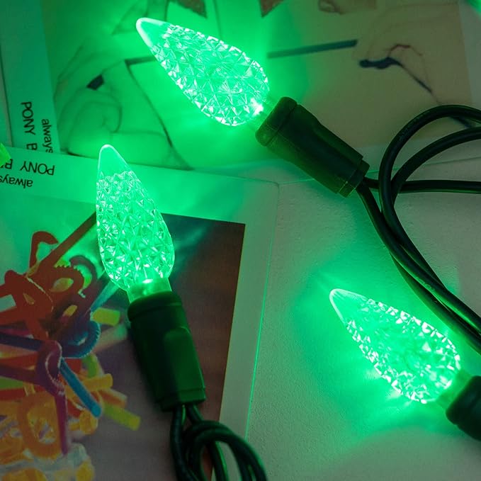 YULETIME Green C6 Strawberry LED Christmas Lights, 33 ft 100 Count 4" Spacing One-Piece High Waterproof UL Certified String Light (Green)