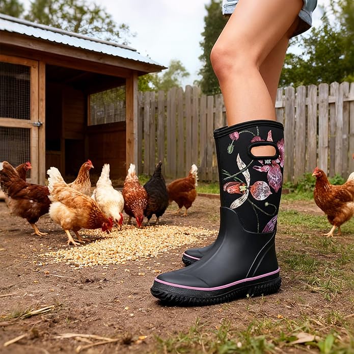 WTW Mid Calf Rain Boots for Women - Waterproof Insulated Neoprene Mud Boots Outdoor Hunting Garden Boots