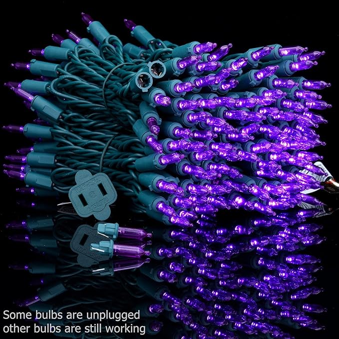 YULETIME 200 Count Purple LED Christmas Lights, 66 Feet Green Wire UL Certified Commercial Grade Holiday String Light Set (Purple)