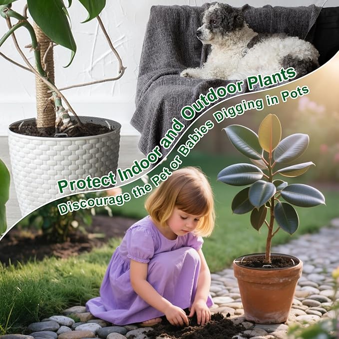 6Pcs Plant Pot Grids,11.8Inch Plant Pot Cover with 30 U-Shaped Nails, Cat Proof Protector for Potted Plants,Dig-Free Soil Cover & Flower Pot Grid Guard