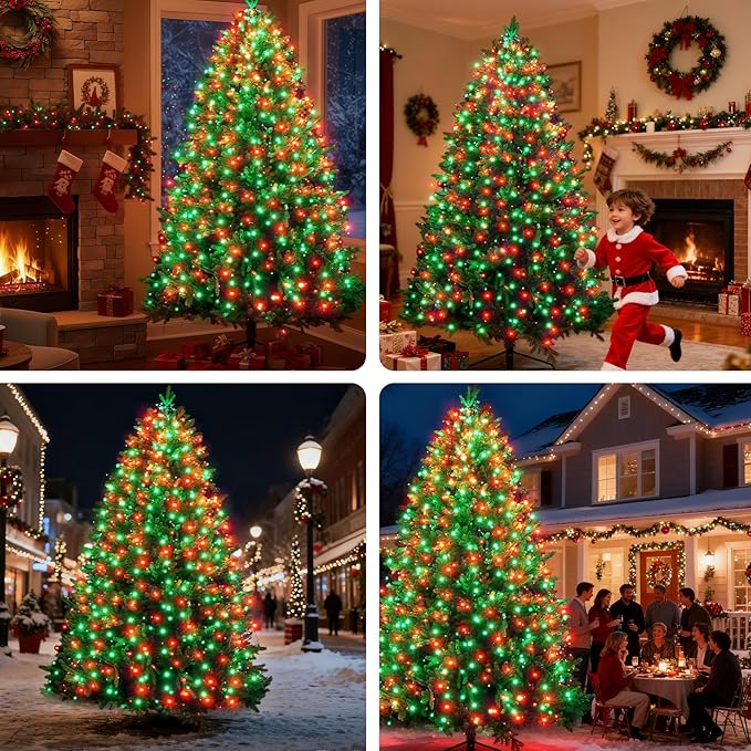 Christmas Tree Lights Red and Green Christmas Lights Outdoor Indoor 280Led 10 Lines with 8 Lighting Modes, Timer and Remote Control, Fairy Lights for Wedding Home Party 4Ft - 7Ft Xmas Tree Decorations