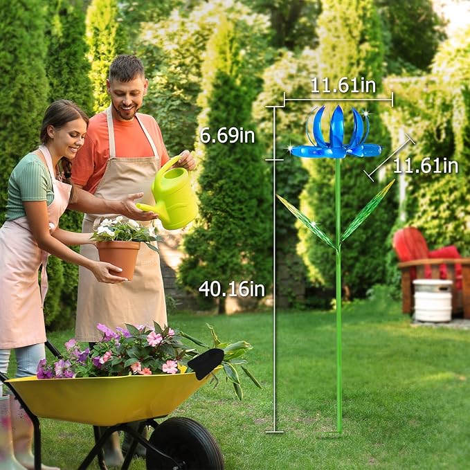 Wind Spinners Outdoor Garden Decor, 47 inch Metal Wind Sculptures Garden Gifts for Mom, Lotus Flower Windmills for Yard Backyard Lawn Decorations