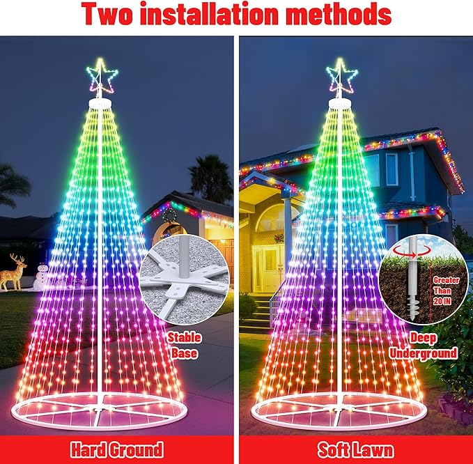 16FT Outdoor Christmas Tree - Smart Christmas Tree Outdoor Lighted Decoration, X-mas Star Tree Bluetooth App Control Color Changing DIY X-mas Tree Light for Yard & Garden