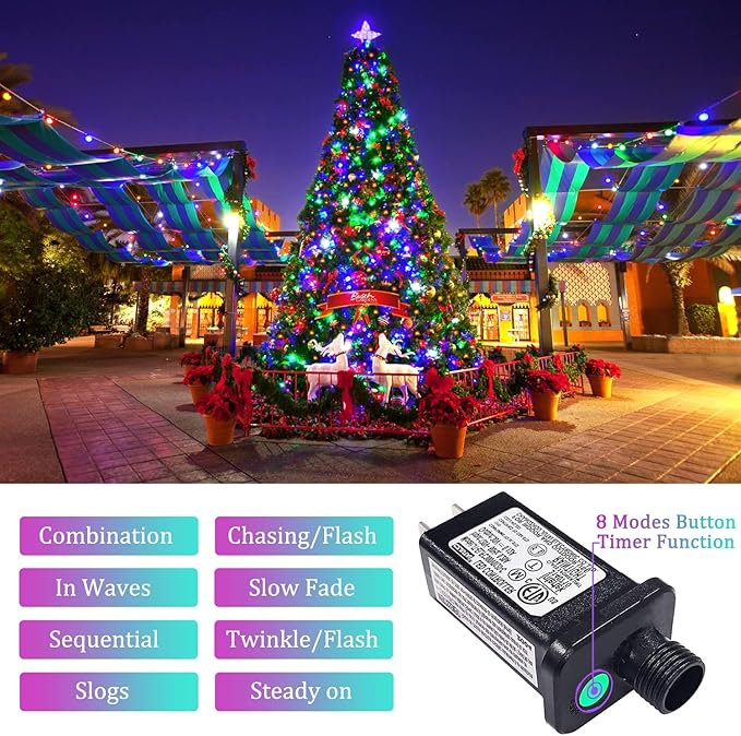 JMEXSUSS 500 LED Christmas Lights Outdoor Waterproof, Multicolor Christmas Tree Lights Plug in, 8 Modes Twinkle Fairy String Lights for Indoor Xmas Wedding Party Garden Decoration