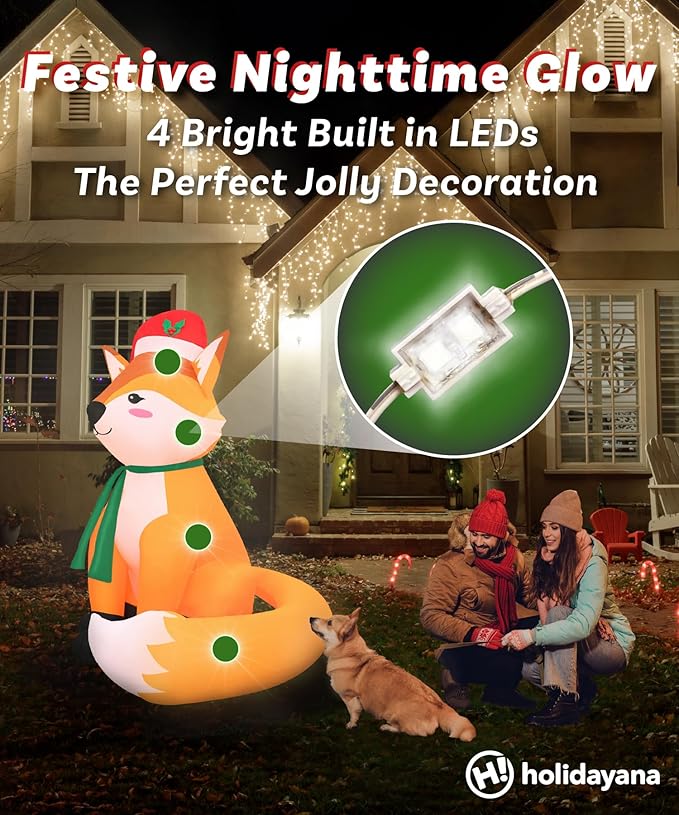 Holidayana Christmas Inflatables Large 6 ft Santa Hat Fox - Inflatable Outdoor Christmas Decorations Blow Up X-mas Decorations for Yard, Lawn & Garden Internal Lights & Built-in Fan