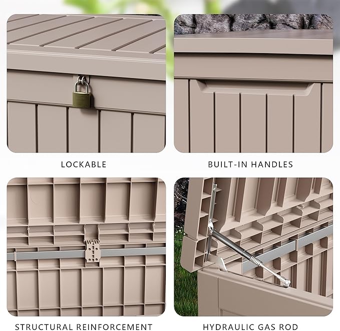 DRATO 230 Gallon Deck Box, Waterproof Resin Large Outdoor Storgae Box for Patio Furniture, Patio Cushions, Gardening Tools, Pool Supplies, Lockable