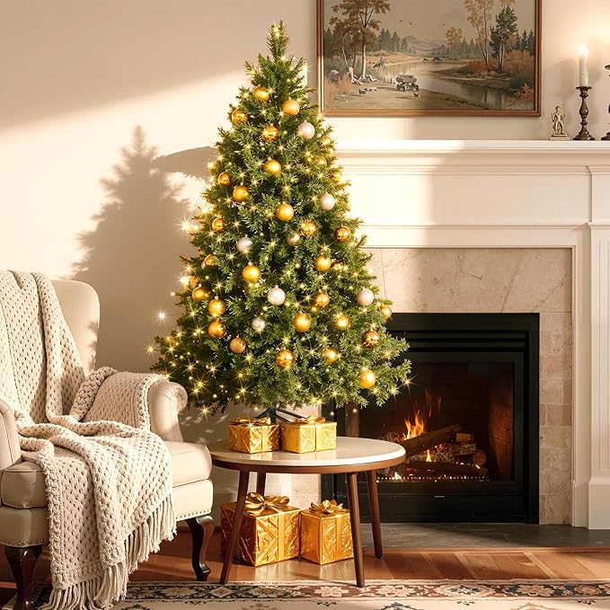 HOLLO STAR 4.5 ft Prelit Christmas Tree with 197 LED Lights, App Control, Artificial Christmas Tree with Multi-Color RGBW Lights, 400 Branch Tips, Metal Base, Easy to Assemble, for Home, Party