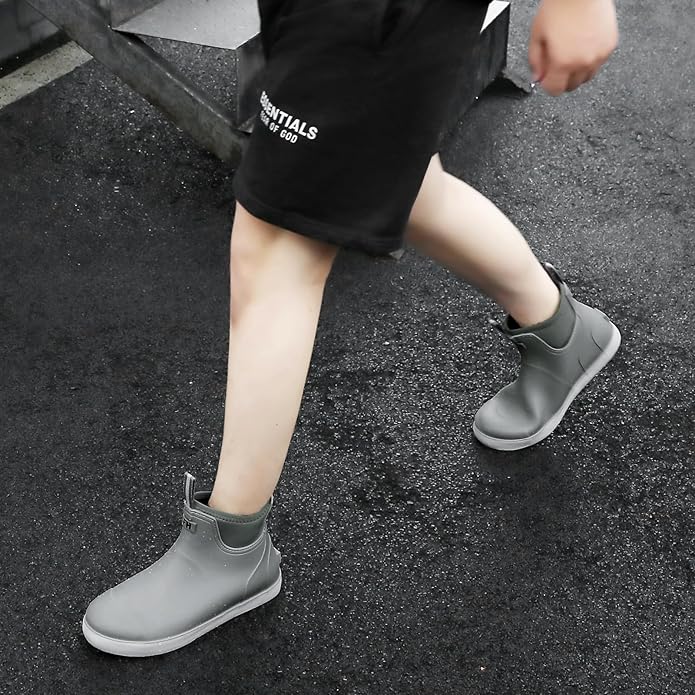 Mens Deck Boots, Saltwater Fishing Booties Rubber Waterproof Ankle Rain Boots, High-performance Footwear Chelsea Boots for Gardening Fishing Boating Camping Sailing