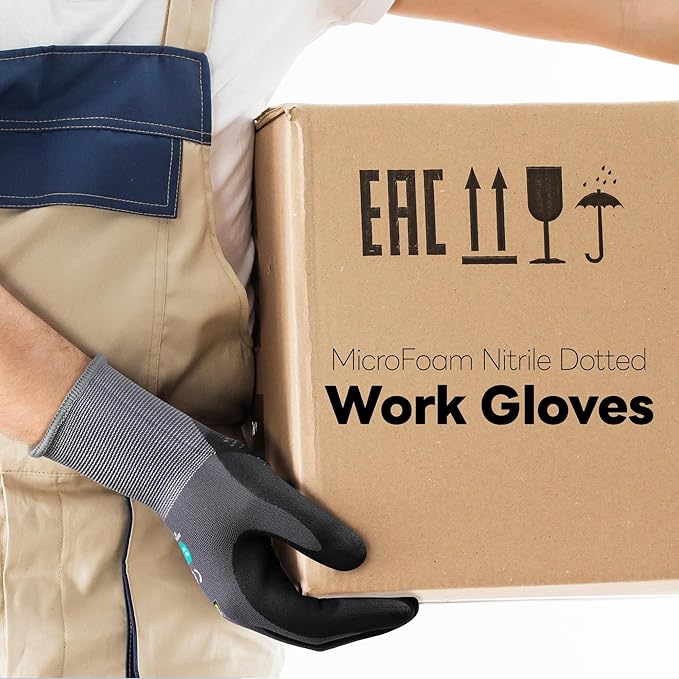 DULFINE Work Gloves for Men & Women,6 Pairs Pack,Touchscreen MicroFoam Nitrile,Ideal for General Purpose,Home Improvement