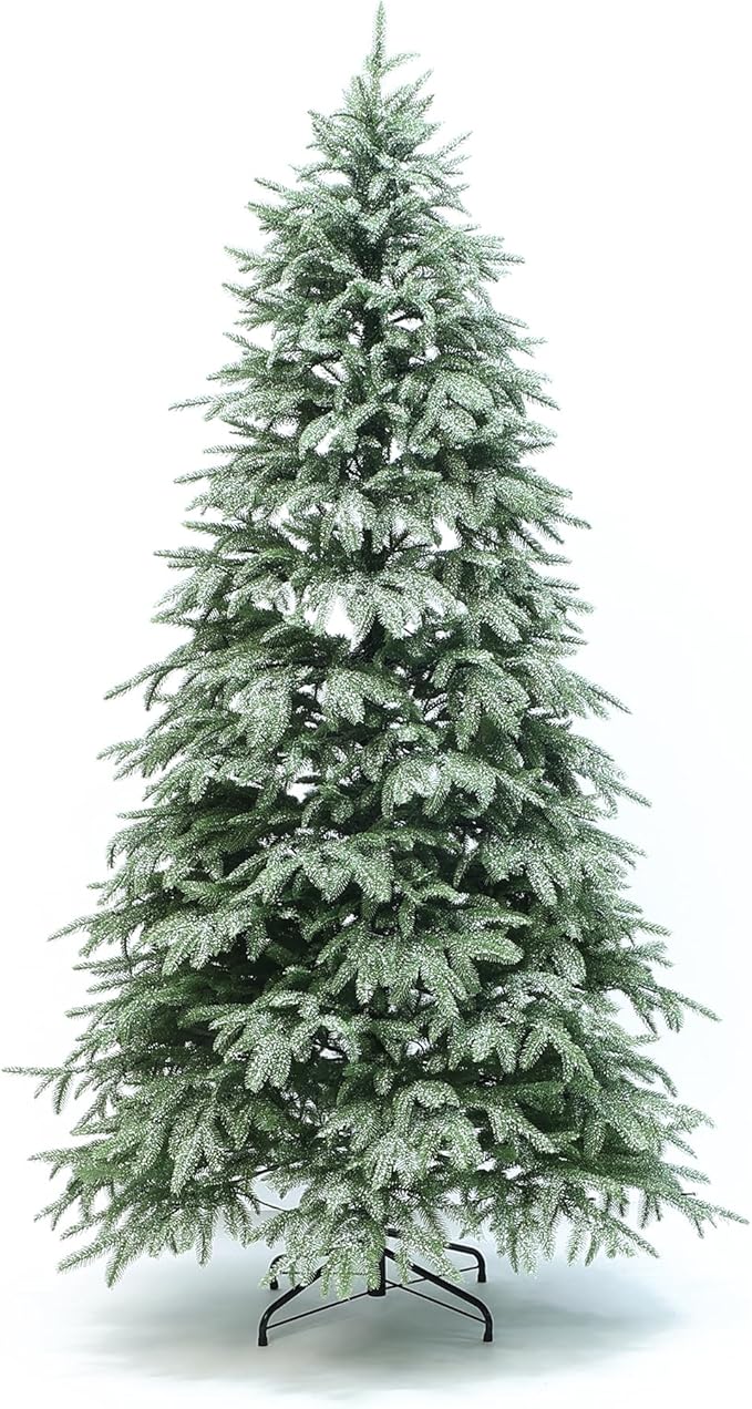 LuxenHome 6.5FT Prelit Christmas Tree with Lights, Green Flocked Artificial Christmas Tree with 350 LED Lights, 688 PE Branch Tips, Plug-in Prelit Pine Tree Indoor, Outdoor Holiday Décor