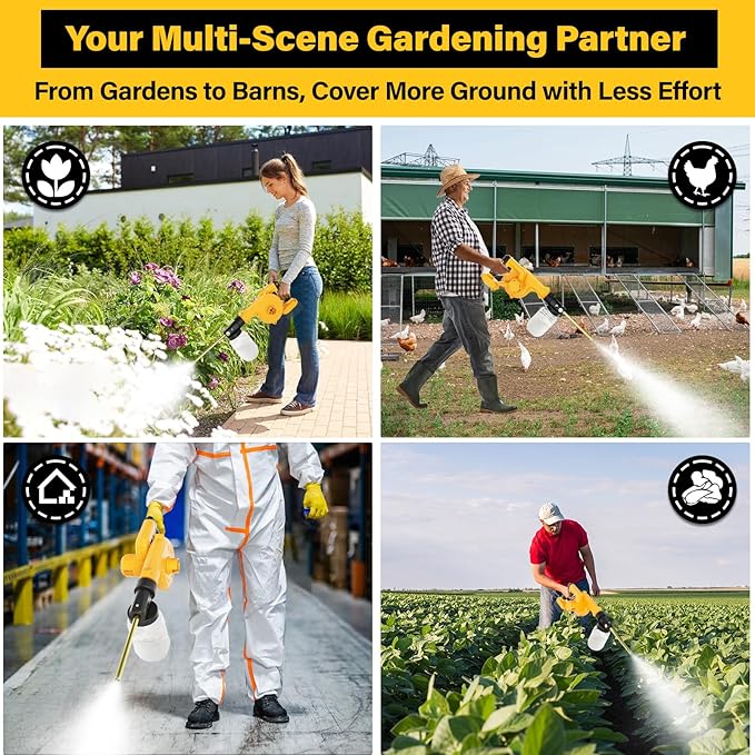 Electric Diatomaceous Earth Duster Compatible for DeWalt 20V Battery(Battery Not Included), Garden Dust Applicator with 1L Capacity and 7.5" Nozzle, Versatile Leaf Blower & Powder Sprayer