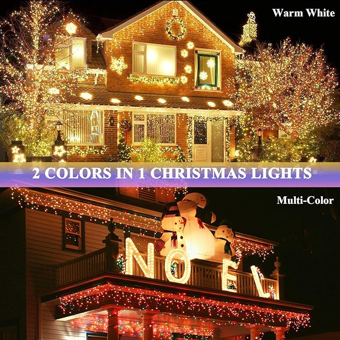 Decute 800Leds 272FT Colors Changing Christmas String Lights 4 Colors in 1 Strand 11 Modes, Waterproof Indoor Outdoor Tree Fairy Lights Warm White & Multicolor with Timer Remote