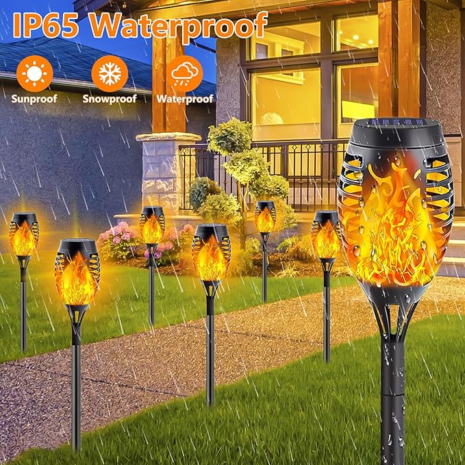 10 Pack Solar Lights Outdoor, Mini Solar Torch Lights with Flickering Flame for Christmas Decor, Solar Christmas Lights Waterproof Solar Powered Outdoor Lights for Garden Pathway Patio Yard Porch