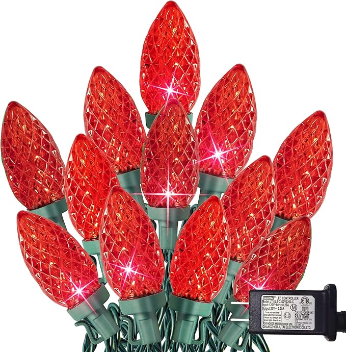 TW SHINE C9 Christmas Lights, 100 LED 66 FT Christmas String Lights Outdoor with 8 Modes Timer Waterproof Connectable for Indoor Yard Xmas Tree House Decorations (Red)