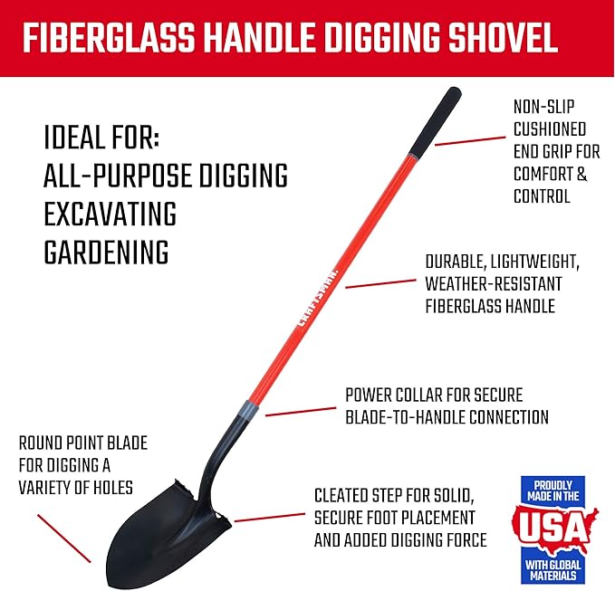 Craftsman 2-Piece Garden Tool Set with Digging Shovel and Bow Rake, Fiberglass Handles, Cushion Grips, for Landscaping, Gardening & Construction