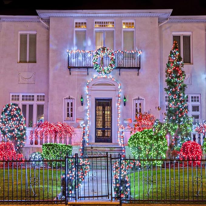 Christmas Lights Outdoor, 66FT 200 LED Christmas String Lights with 8 Modes Waterproof, Connectable Green Wire Twinkle Light for Indoor Patio Garden Xmas Party Holiday Decorations, Red White