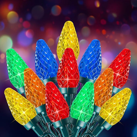 C9 Christmas Lights Outdoor, 100 FT 150 LED Connectable C9 String Lights with 8 Modes and Timer Extendable Xmas Tree Patio Roofline Garden Yard Holiday Party Indoor Outdoor Decoration, Multicolor