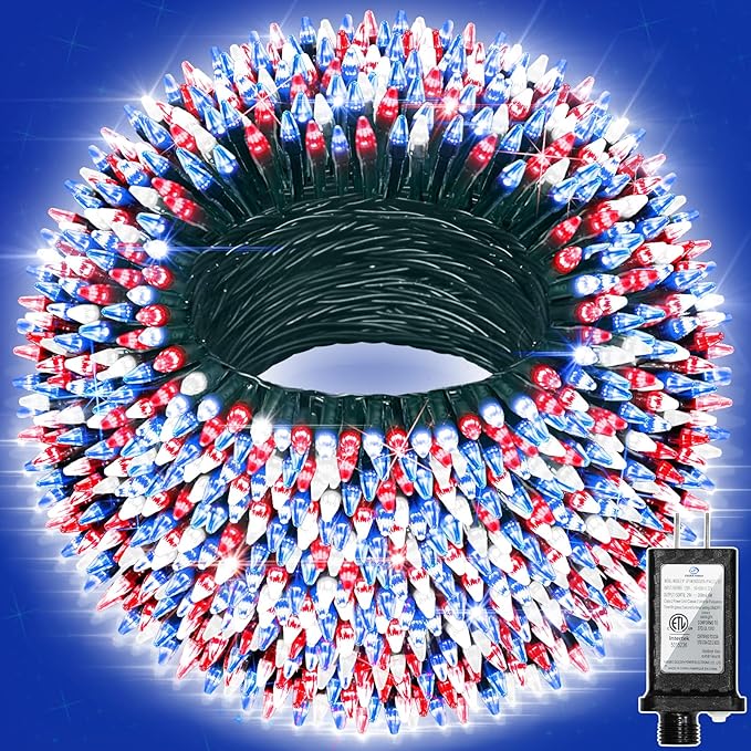 240FT 750LED Christmas Lights,12 Modes Red Blue and White Outdoor String Lights with Timer Dimmable, Waterproof Green Wire Christmas String Lights for Indoor Tree Xmas Patio Fence Wedding Party Decor