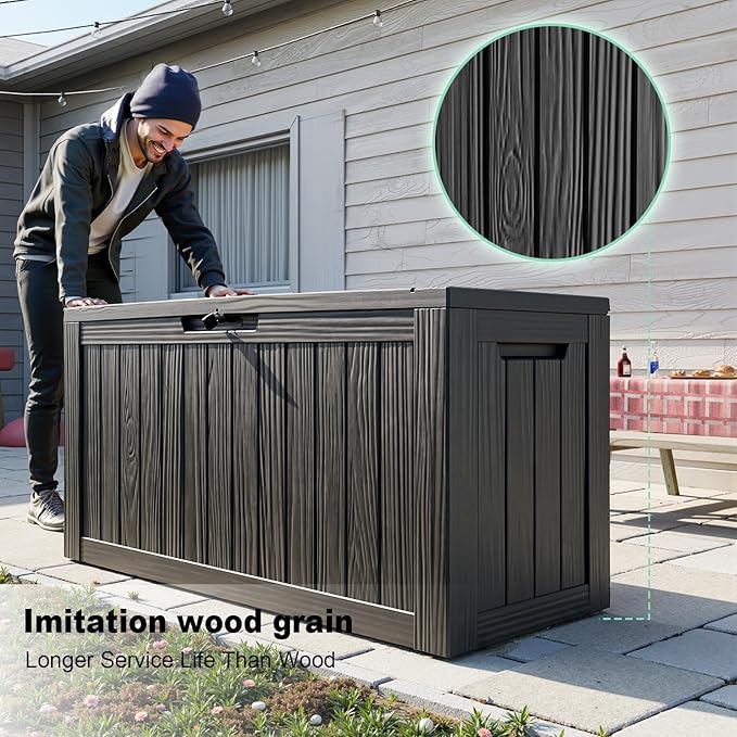80 Gallon Waterproof Outdoor Storage Box,Resin Deck Box,Lockable Outside Storage Box Container for Patio Furniure,Garden,Tools (80 Gallon,Black)