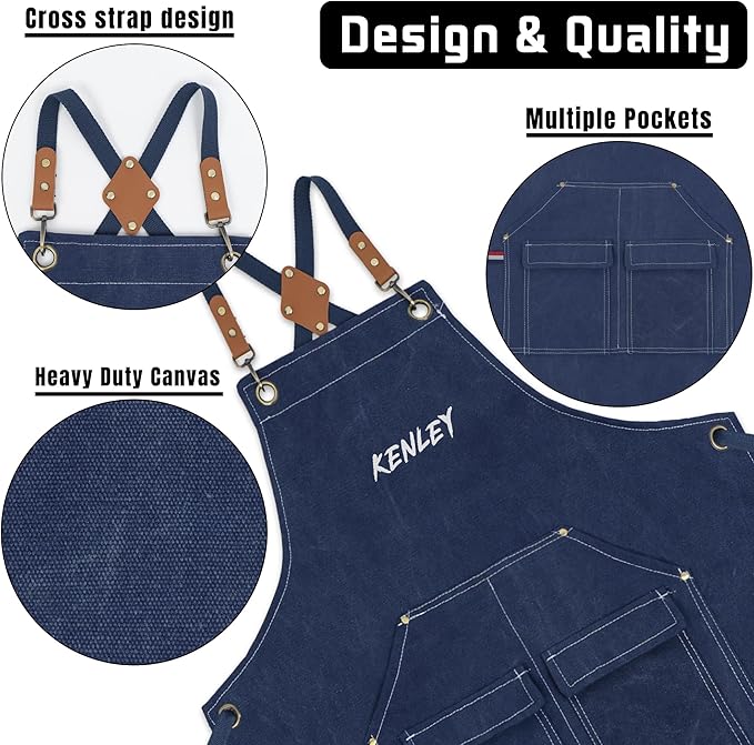 Personalized Chef Aprons for Men Women Canvas Cross Back Heavy Duty Work Apron for Coffee Shop Bartender Bistro Woodworking