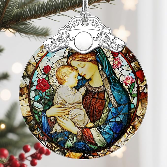 Virgin Mary Stained Glass Ornament, Christian Christmas Ornaments, Christmas Tree Ornaments, Catholic Home Decor, Holiday Decor, Unique Xmas Gifts, Gift Idea, Christian Gifts, Religious Gift﻿