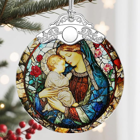 Virgin Mary Stained Glass Ornament, Christian Christmas Ornaments, Christmas Tree Ornaments, Catholic Home Decor, Holiday Decor, Unique Xmas Gifts, Gift Idea, Christian Gifts, Religious Gift﻿