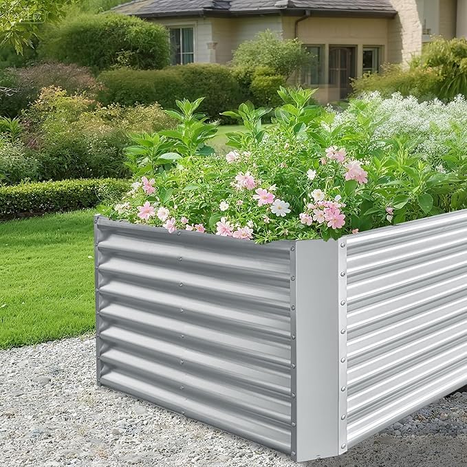 8x4x2ft Galvanized Raised Garden Bed, Planting Bed Kit, Galvanized Planter Raised Garden Boxes Outdoor, Large Metal Raised Garden Beds for Vegetables