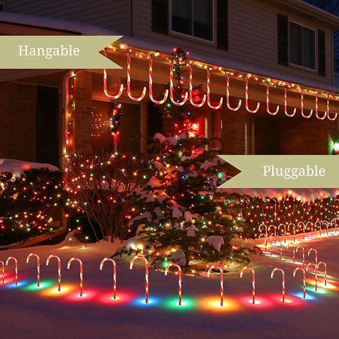 IDEAALS 24-Pack Solar Christmas Candy Cane Lights, Solar Pathway Lights Waterproof, Christmas Decorations Outdoor with 8 Modes for Party Patio Garden Lawn Yard Decor
