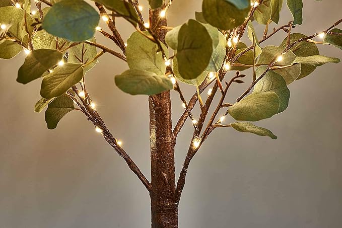 LITBLOOM Lighted Eucalyptus Tree 4FT 160 Fairy Lights, Artificial Plant Tree with Lights for Indoor Outdoor Home Wedding Room Decoration