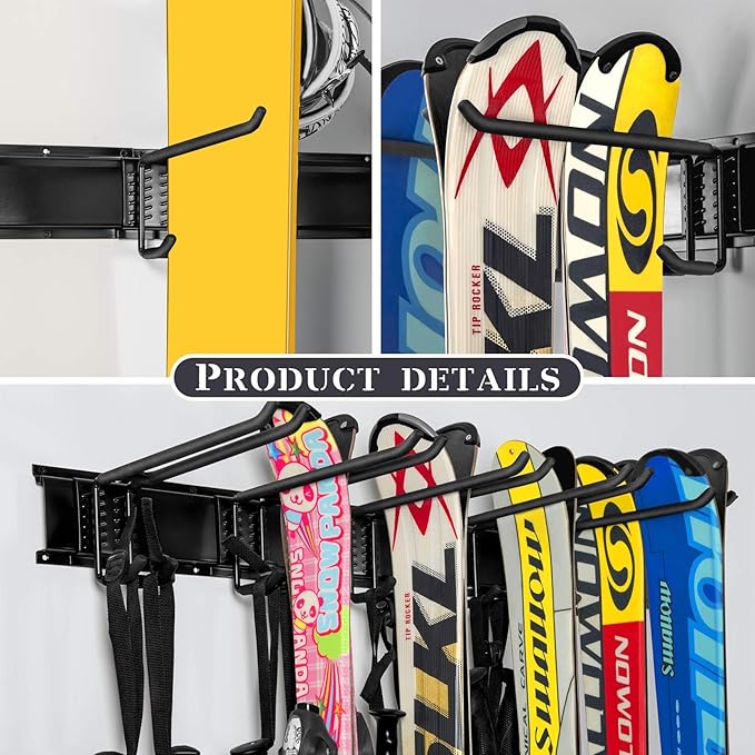 WALMANN Wall Mount Tool Organizer, Mop and Broom Holder, Garage Tools Storage Rack, Heavy Duty Garden Tool Storage Rack, Holds Up to 300 lbs