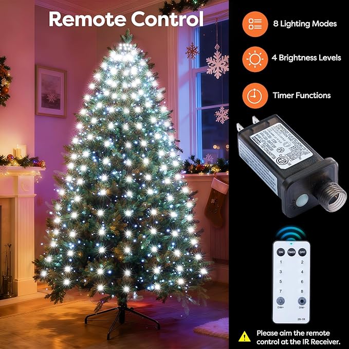 Christmas Tree Lights with Remote 280 LEDs Christmas Lights for Tree with 8 Lighting Modes, Timer and Memory Function, Indoor Outdoor String Lights for 4 ft-7 ft Xmas Tree Decorations(CoolWhite)