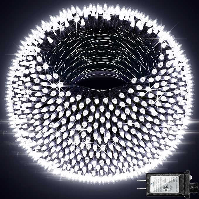 750 LED Outdoor Christmas Lights Decorations, 246ft Green Wire LED Christmas String Lights with Timer Memory, Twinkle Lighs for Indoor Outdoor Xmas Party Christmastree Wedding Garden Patio Cool White