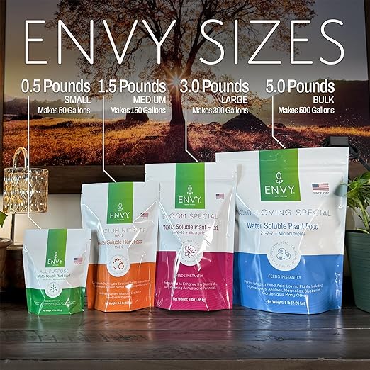 ENVY All-Purpose Plant Food | 100% Water Soluble, Professional Grade | Fertilizer for All Plants - Resealable Pouch W/Measuring Scoop (3 lb)