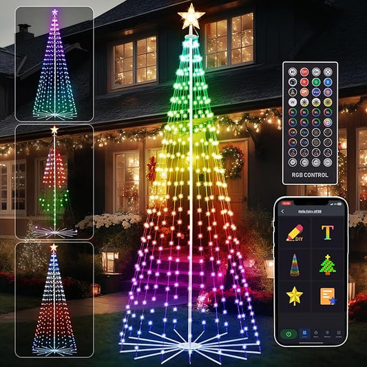 8 FT Outdoor Christmas Tree,Smart APP Remote Control RGB Color Changing DIY Timer LED Christmas Tree for Indoor Outdoor Decorations