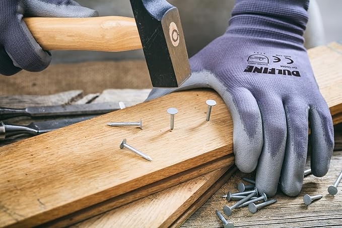 Safety Work Gloves PU Coated-12 Pairs,Grey Seamless Knit Glove with Polyurethane Coated Smooth Grip on Palm & Fingers, for Men and Women, Ideal for General Duty Work (Large)