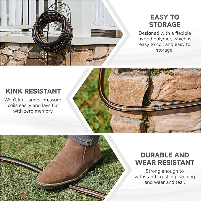 Giraffe Tools Leader Hose 10ft x 5/8", Custom Length, Heavy Duty, No Kink, Flexible, Rubber Garden Hose, Leakproof Water Hose with Female to Female Fittings, 600 Burst PSI