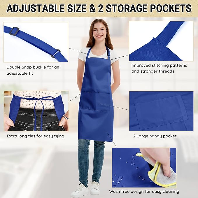 Chef Apron for Men and Women Wash Free Bib Apron with 2 Pockets Water & Oil Proof Adjustable Aprons