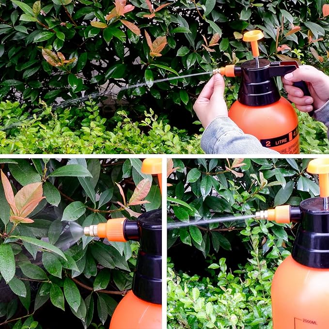 68oz Garden Pump Sprayer, 2L Hand Pressure Sprayer Bottle, 0.5 Gal Lawn Adjustable Sprayer for Plant Mister Spraying Weeds Home Cleaning Watering (Orange)