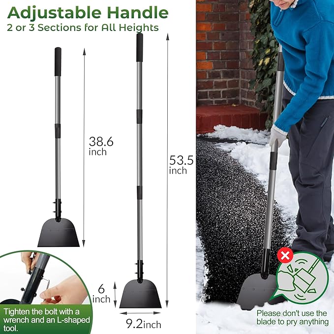Walensee Snow Shovel, Ice Scraper & Ice Chopper, 54 Inch Flat Shovel for Snow Removal, Portable Snow Shovel for Driveway and Car, Garden Snow Pusher and Scraper Tool for Road and Outdoor Cleaning