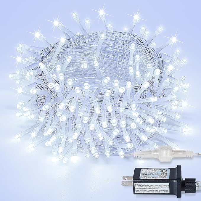 33FT 100 LEDs String Lights Waterproof Fairy Lights 8 Modes with Memory 30V UL Certified Power Supply for Home, Garden, Wedding, Party, Christmas Decoration Indoor Outdoor (Cool White)