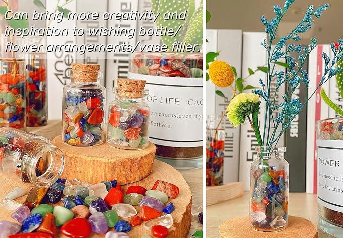 QINJIEJIE 400G 7 Chakra Crystals Tumbled Stones Polished Rocks Chips Stone Crushed Crystal Healing Natural Gem Gravel Home Decoration Aquarium Tank Plants Vase Filler Landscape Bottom Ornament 0.9lb