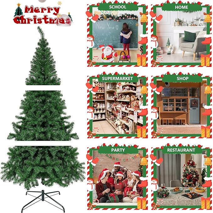 Juegoal 5 FT Artificial Christmas Tree (NOT Pre-Strung) with Remote Control, 200 LED Warm White & Multicolor Changing Lights, Fake Xmas Pine Tree with Metal Legs, 550 Branch Tips, Green