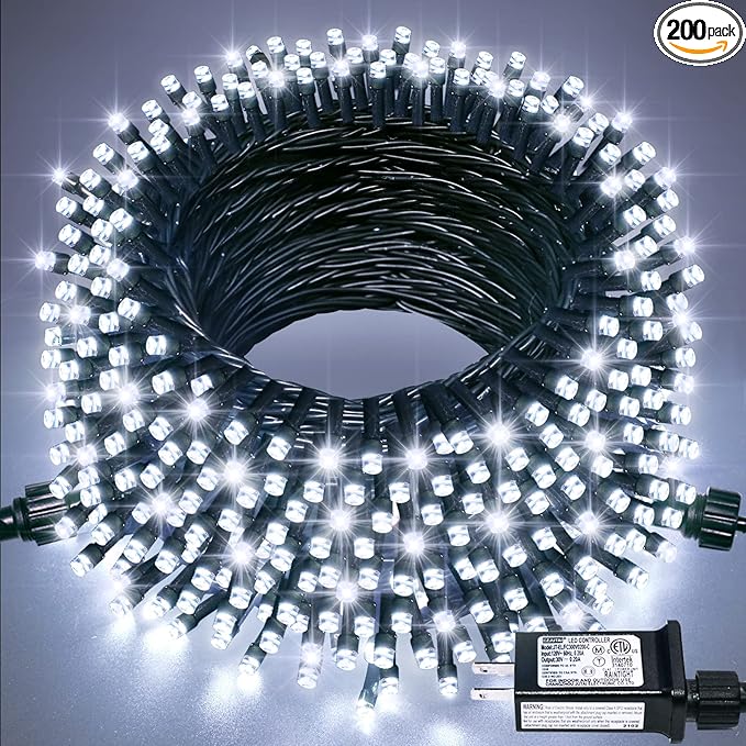 JMEXSUSS 200 LED White Christmas Lights Outdoor, 66ft Connectable Christmas Tree Lights Green Wire, 8 Modes Waterproof Christmas Twinkle String Lights Plug in for Xmas Wedding Party Indoor Decorations