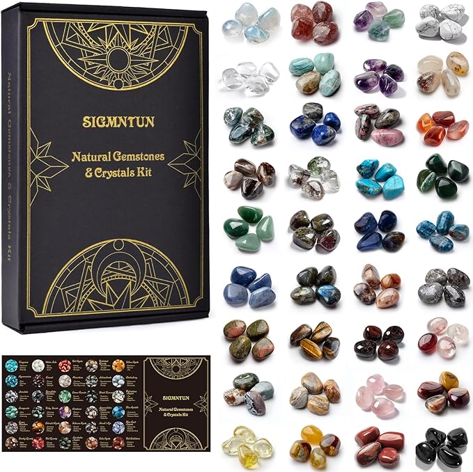 Polished Healing Crystal Stones Set – 36 Different Natural Gemstone Types, 2.5 lbs of 0.6" Tumbled Decorative Rocks Collection for Chakra, Meditation, Reiki, Energy Work, Crafts, Gifts