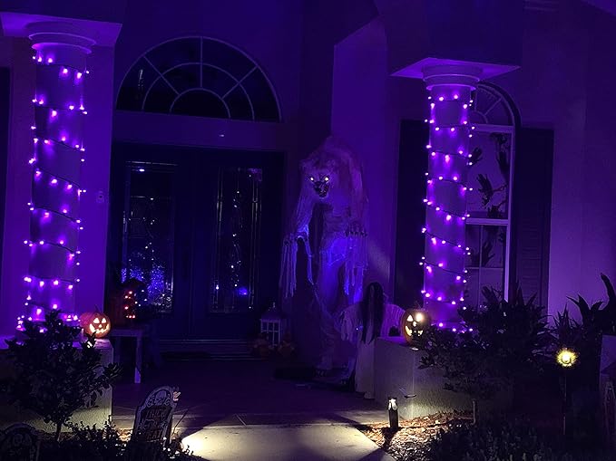 kemooie 300 LED Purple Halloween Lights, 99FT Connectable 8 Lighting Modes Plug in Fairy Lights, Waterproof for Outdoor, Halloween Christmas Wedding Party Garden Decorations (Purple