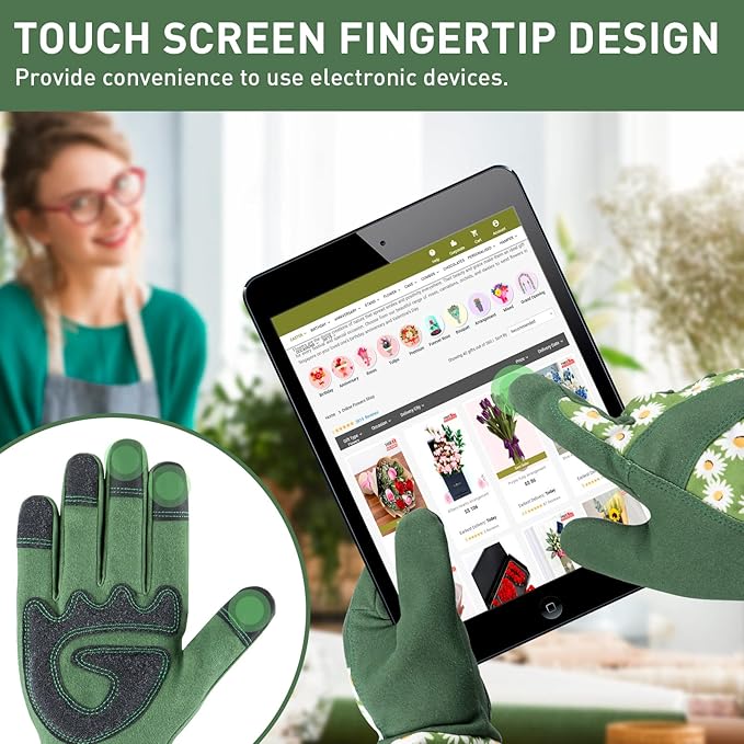 Gardening Gloves for Women Rose Pruning Thorn Proof Breathable Touchscreen Garden Gloves Long Forearm Protection Gauntlet Adjustable Flexible Working Gloves(Green, M)